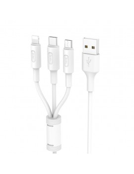 Data Cable Hoco X25 3 in 1 USB to Micro-USB, Lightning, USB-C Fast Charging 2.0A White 1m