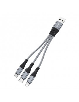 Data Cable Hoco X47 Harbor 3 in 1 USB to Micro-USB, Lightning, USB-C Metal Gray 0.25m