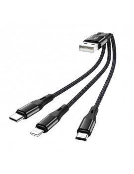 Data Cable Hoco X47 Harbor 3-in-1 USB to Micro-USB, Lightning, USB-C Black 0.25m