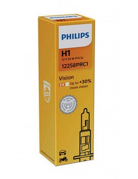Headlight Bulb Philips H1 Vision 12V, 55W, P14,5s, +30% More Vision