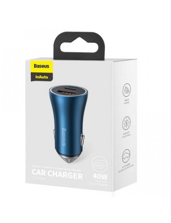 Baseus Car Charger Golden Contactor Pro Fast Type C / USB 40W, PD 3.0, QC 4.0+ SCP, FCP, AFC, Blue (CCJD-03)