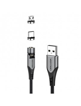 2in1 magnetic cable USB to USB-C/Micro-B USB Vention CQXHF 1m (Grey)
